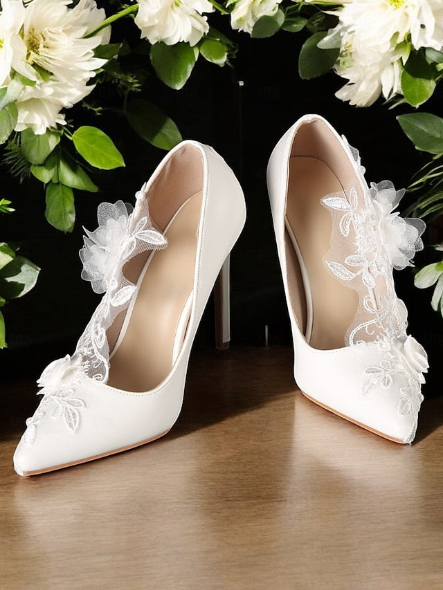 with Floral Shoes Embellishments Wedding Lace White