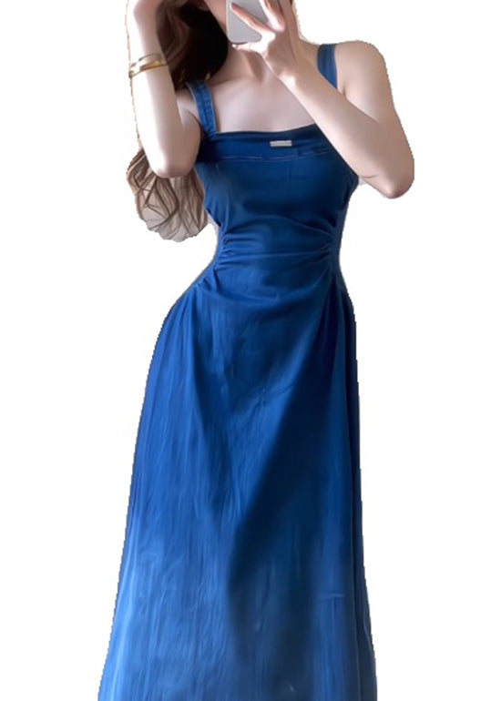 Boutique Dress Blue Slim Denim Summer Strap Fit Spaghetti