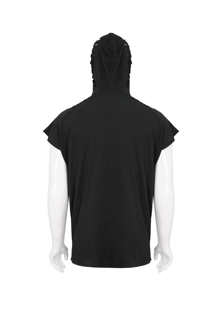Hooded Punk Tee with Skull Print and Mask