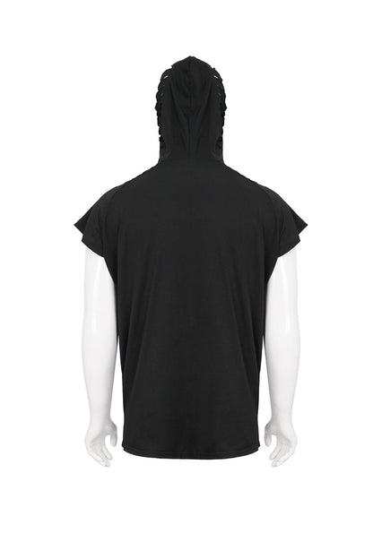 Hooded Punk Tee with Skull Print and Mask
