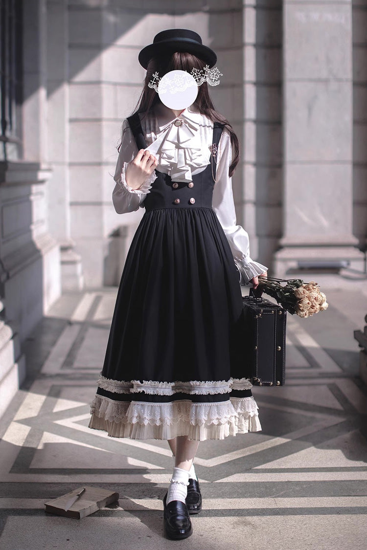 Ebony Ruffle Bow Lace Elegant Jumper Dress - Hathaway