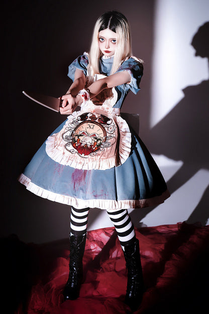 Azure Dark Fairy Tale Alice Long Sleeve Ruffle Gothic Lolita Gown