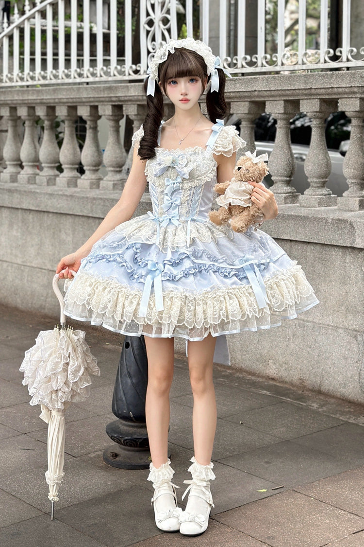Dreaming Butterfly Jacquard Ruffle Bow Lace Princess JSK