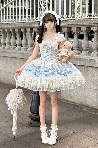 Dreaming Butterfly Jacquard Ruffle Bow Lace Princess JSK