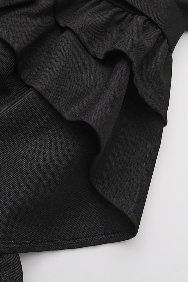 Ebony Sleeveless Ruffled Victorian Prince Coat - Immortal Silent Agent
