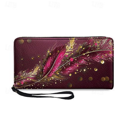 Women's with Gilded Large Capacity Wallet Feather Print