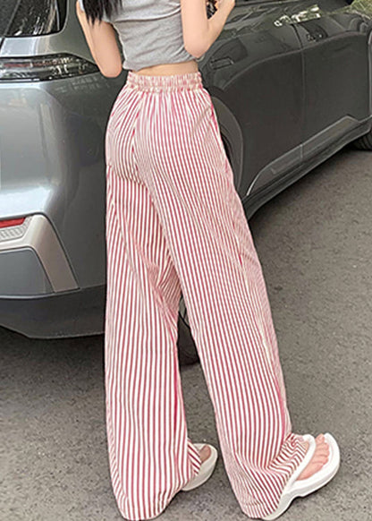 Pantalon en coton rose à poches à lacets taille haute pour l'été NN008 