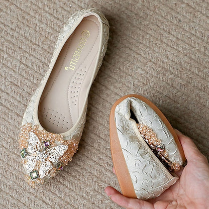 - Flats Floral Women's Crystal Embellished Wedding Foldable