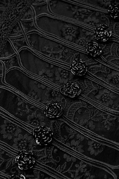 Ebony Flared-Sleeve Sheer Lace-Up Gothic Dress
