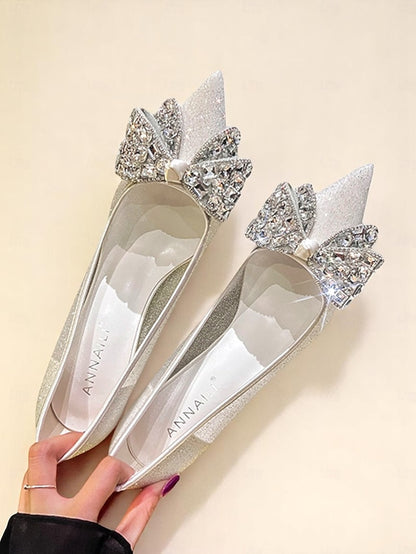 with Rhinestone Women's Heels Glitter Bow High