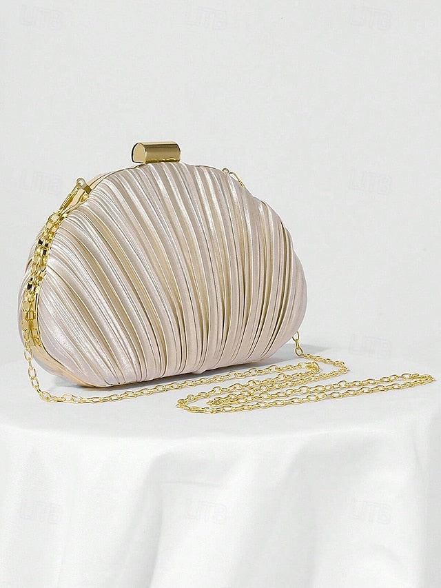Pleated Satin Evening Women's Shell Purse Clutch