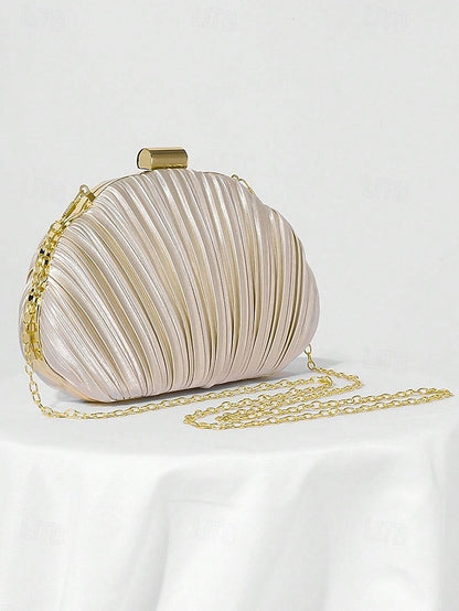 Pleated Satin Evening Women's Shell Purse Clutch