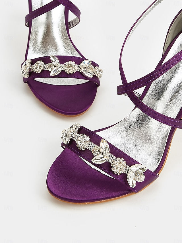 with Women's Heels Satin Rhinestone Purple Stiletto Straps