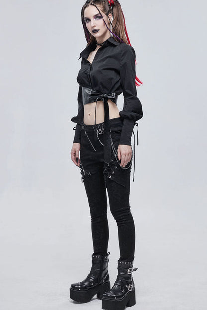 Eclipse Asymmetric Cropped Long-Sleeve Shirt with Cord Details