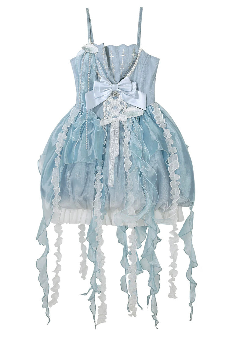 Dreamy Jellyfish Square Collar Printed Ruffled Lace JSK Set