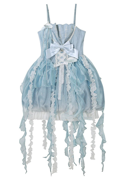 Dreamy Jellyfish Square Collar Printed Ruffled Lace JSK Set