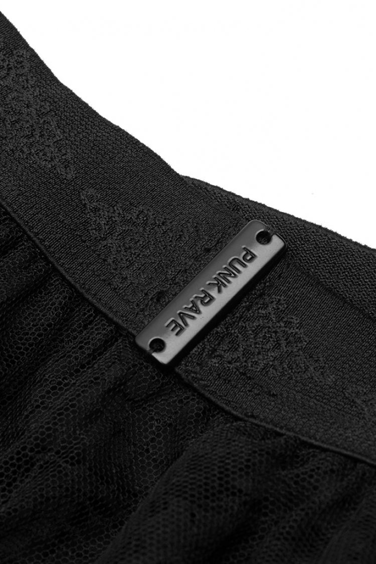 Asymmetric Lace Hem Embroidered Gothic Skirt for Women in Black
