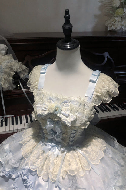 Dreaming Butterfly Jacquard Ruffle Bow Lace Princess JSK