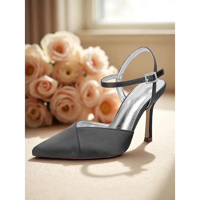 Ankle Heels Strap Satin Green Women's - with Stiletto