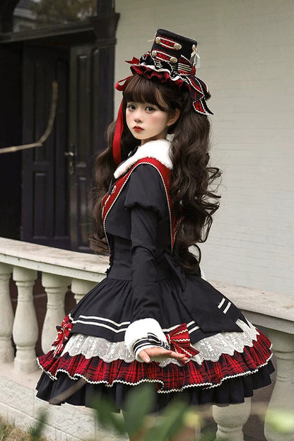 Ebony V-Neck Printed Tiered Bow Collegiate JSK - Honor Guard Gala
