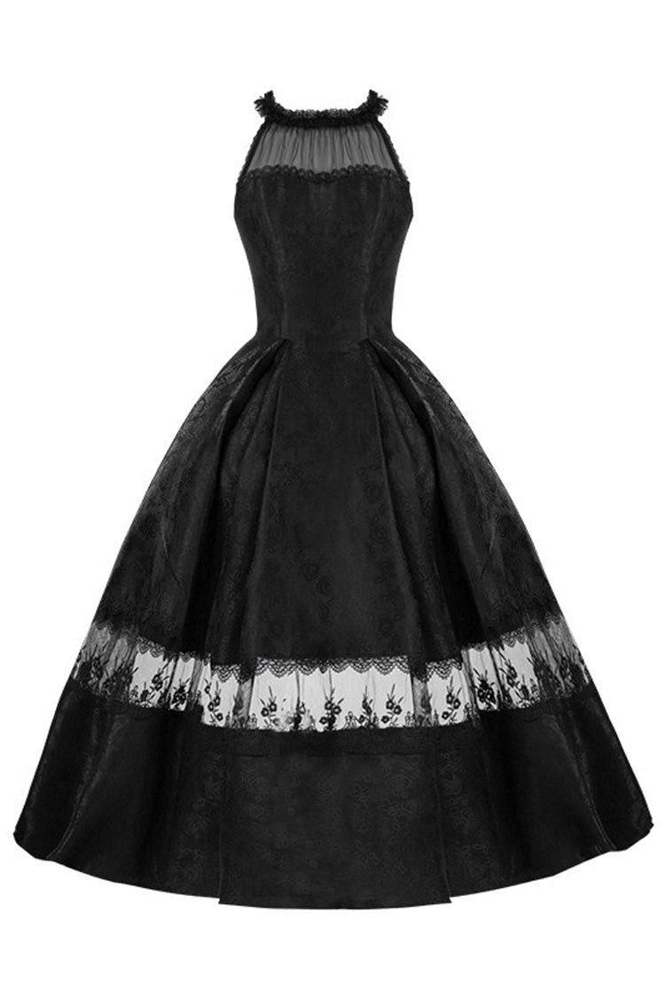 Elegant Lolita Dress with Off-Shoulder Neckline and Ruffle Print in Black