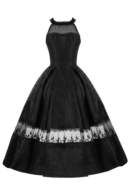 Elegant Lolita Dress with Off-Shoulder Neckline and Ruffle Print in Black