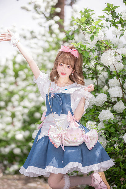 Azure Cowboys Are Busy Ruffle Bow Sweet Lolita Strap Gown