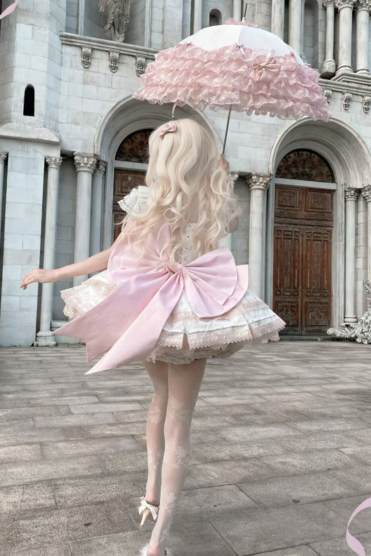 Blush Printed Ruffled Lace JSK Set with Bow