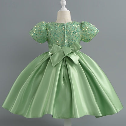 Toddler Girls' Sequin Wedding Short Dress Sleeve Party