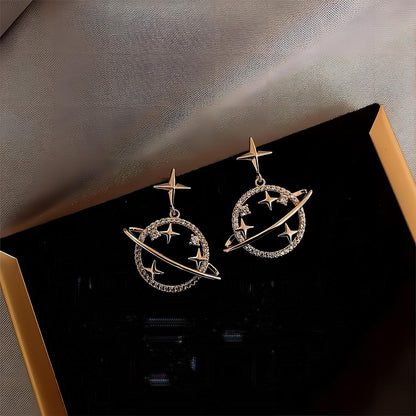 Saturn Gold Celestial Crystal Earrings