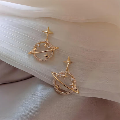 Saturn Gold Celestial Crystal Earrings