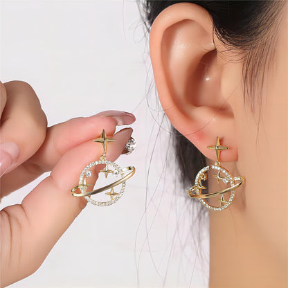 Saturn Gold Celestial Crystal Earrings