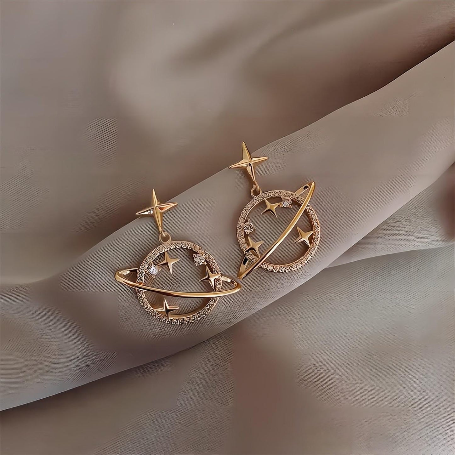 Saturn Gold Celestial Crystal Earrings