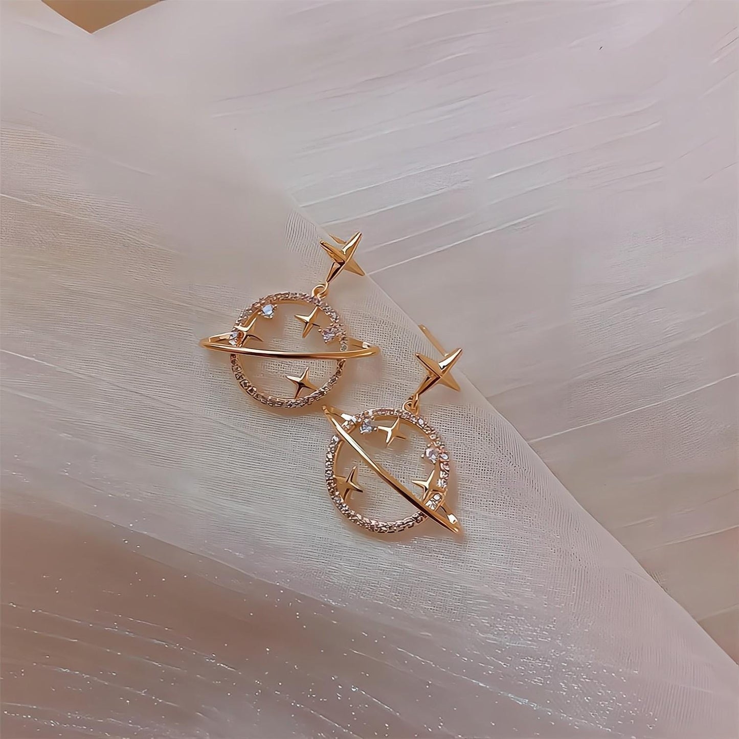 Saturn Gold Celestial Crystal Earrings