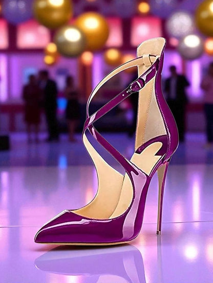Leather Heels Stiletto Strappy - Women's Patent Purple