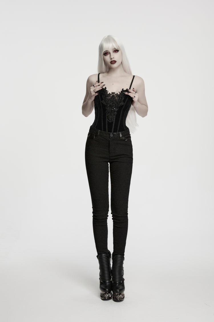 Women's Gothic Cool Cosplay Pants in Slim Fit Black Jacquard