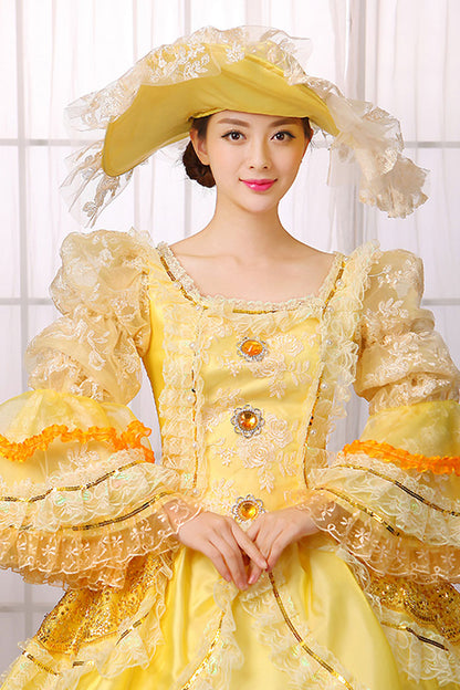Princess Sleeve High Waist Lace Gem Button Victorian Prom Gown