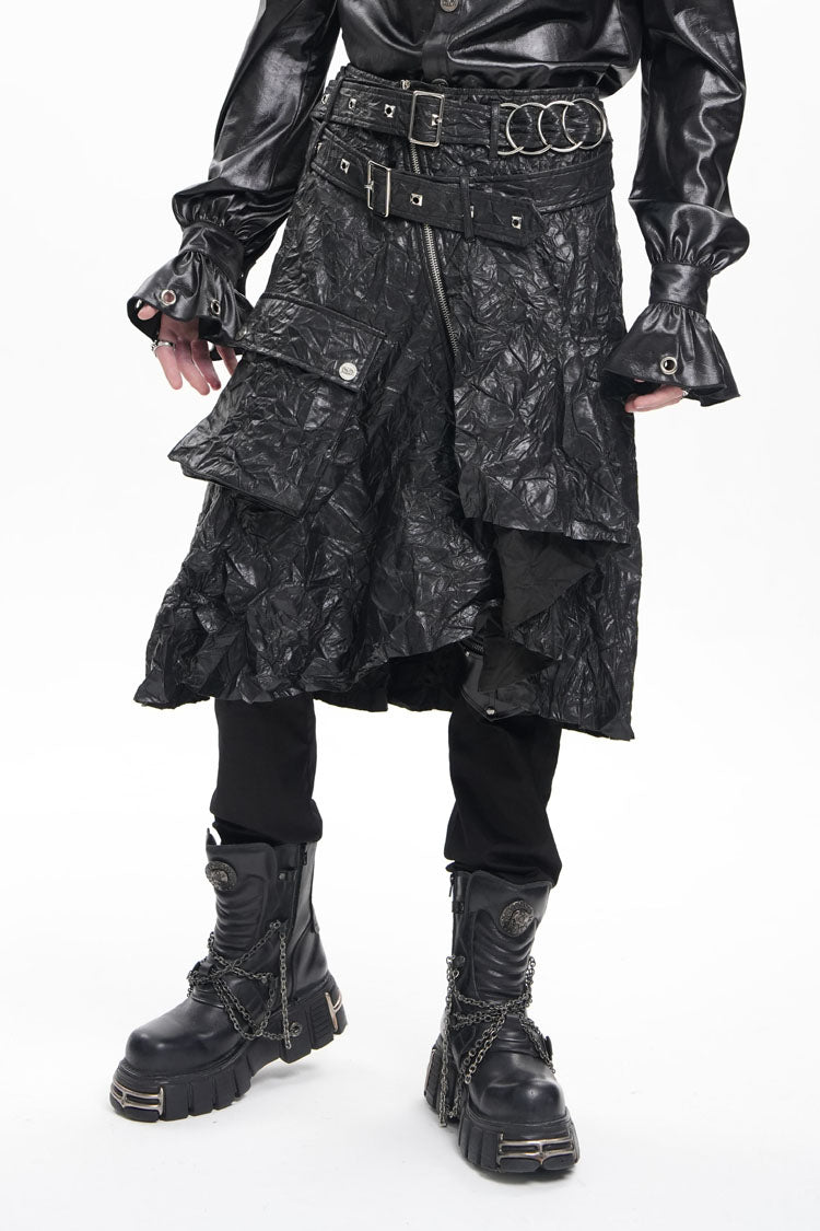 Men's Gothic Skirt with Faux Leather Buckle Rings and Eyelet Accents