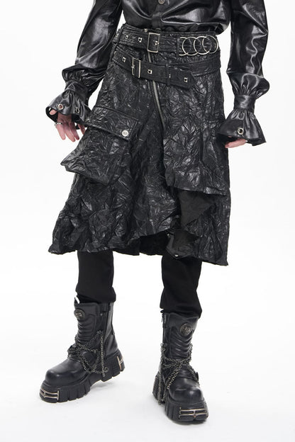Men's Gothic Skirt with Faux Leather Buckle Rings and Eyelet Accents