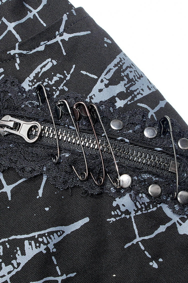 Detachable Skull Print Gothic Skirt