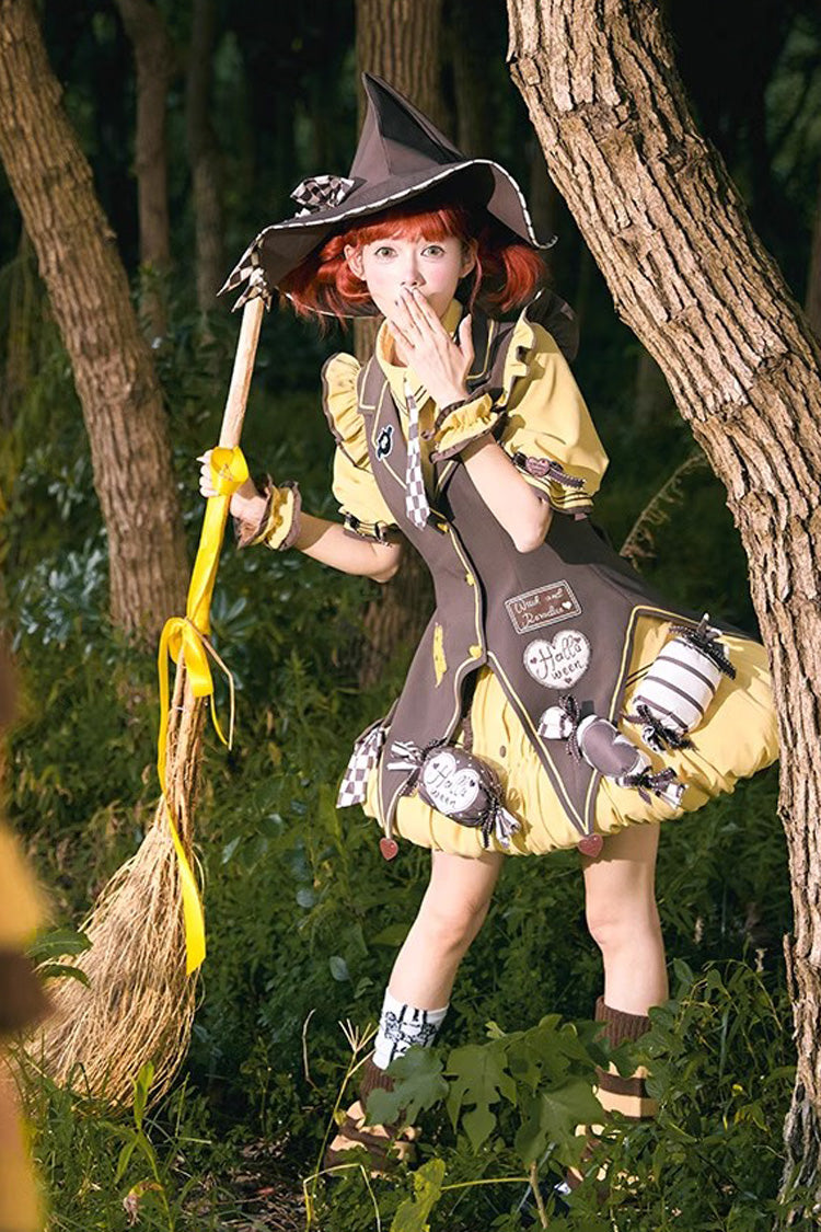 Witch and Paradise Halloween Lolita Dress Set with Ruffle Bow - Short Sleeves