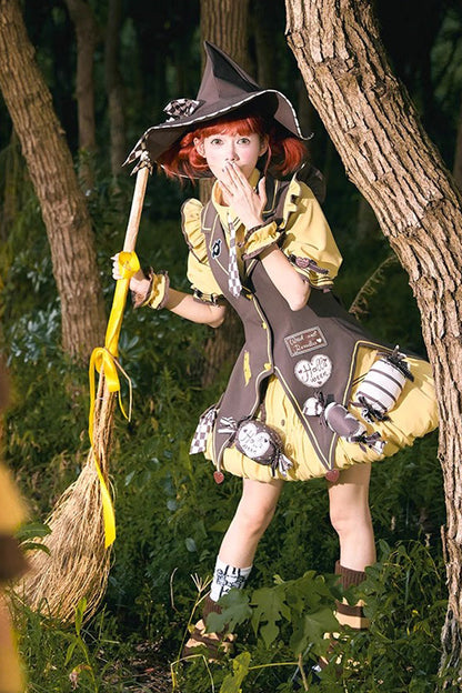 Witch and Paradise Halloween Lolita Dress Set with Ruffle Bow - Short Sleeves