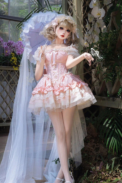 Blush Sleeveless Ruffled Lace Ballet JSK with Bow