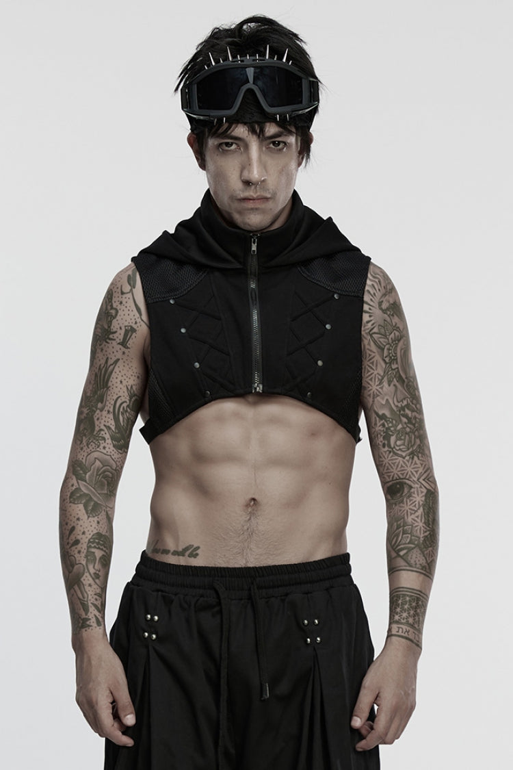 Men's Punk Vest with Hood and Zipper