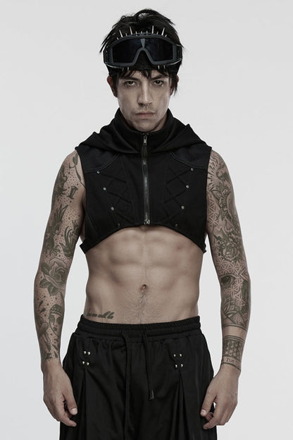 Men's Punk Vest with Hood and Zipper