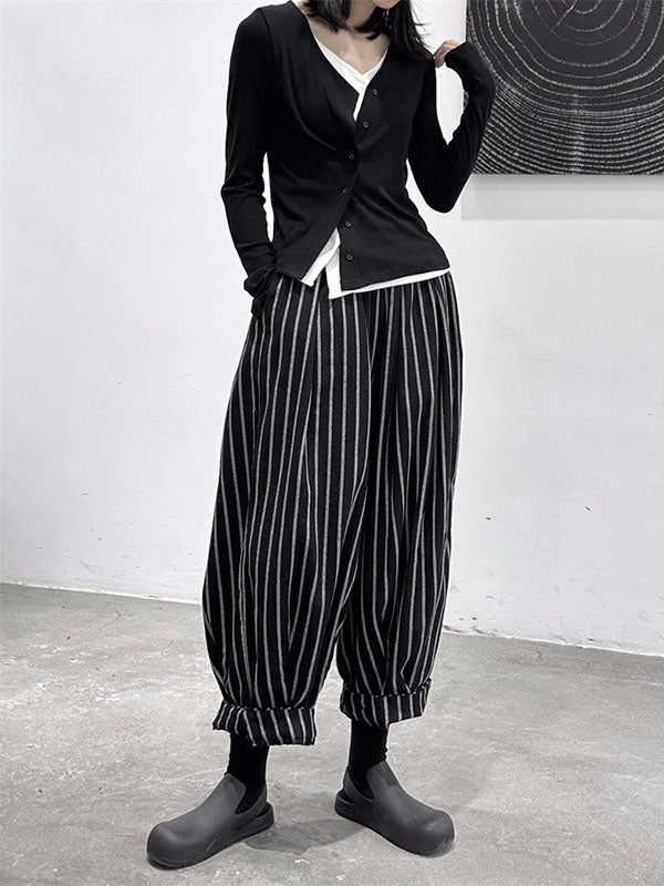 Split-Joint Cool Pattern High-Waisted Striped Pants Harem