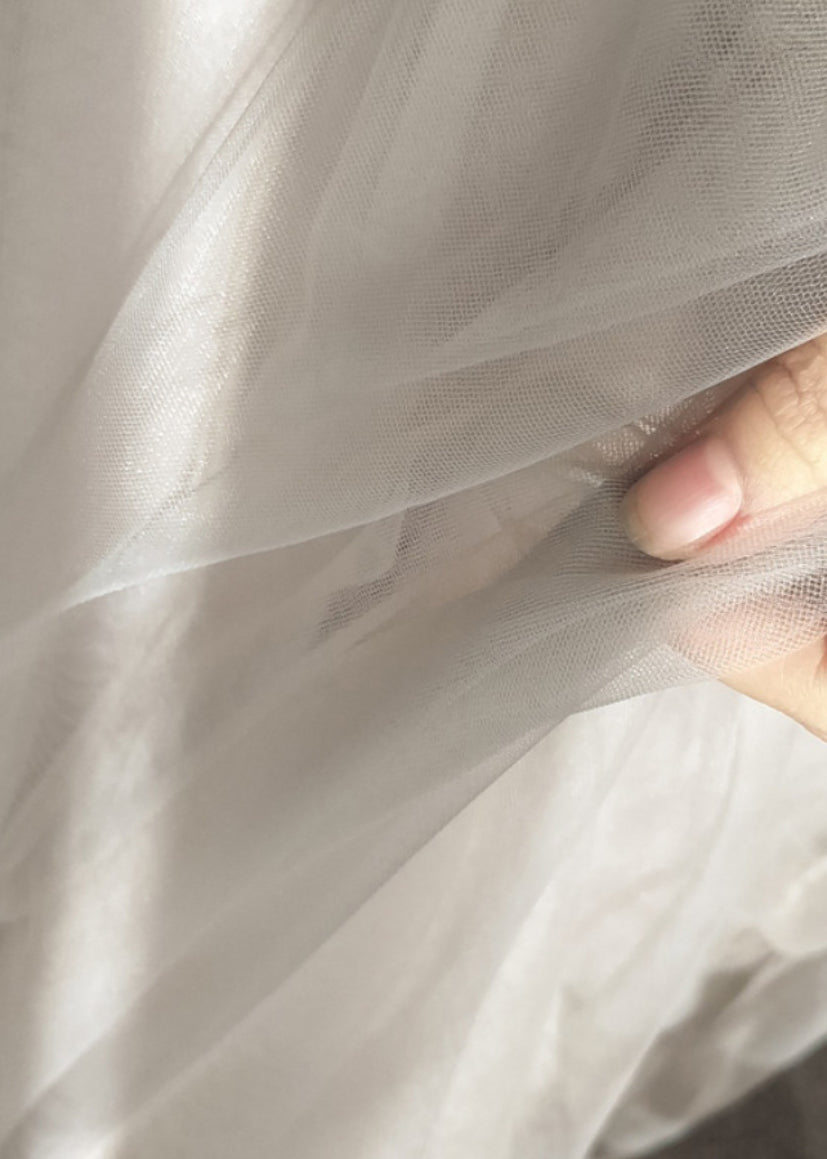 Skirts Italian A Waist Line White Patchwork Tulle Elastic