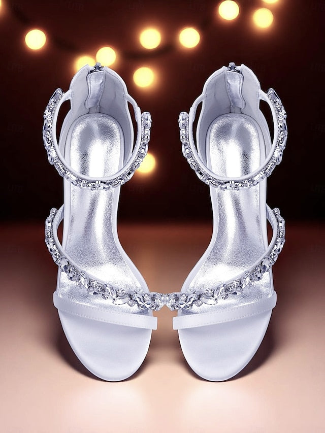 Sandals Crystal - Women's Heel Block Satin Purple