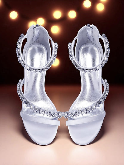 Sandals Crystal - Women's Heel Block Satin Purple