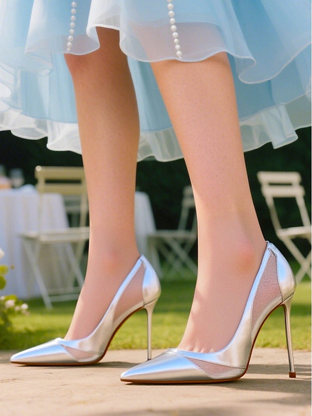 Women's Pumps Nude Suede Pointed Toe Detailing with Mesh